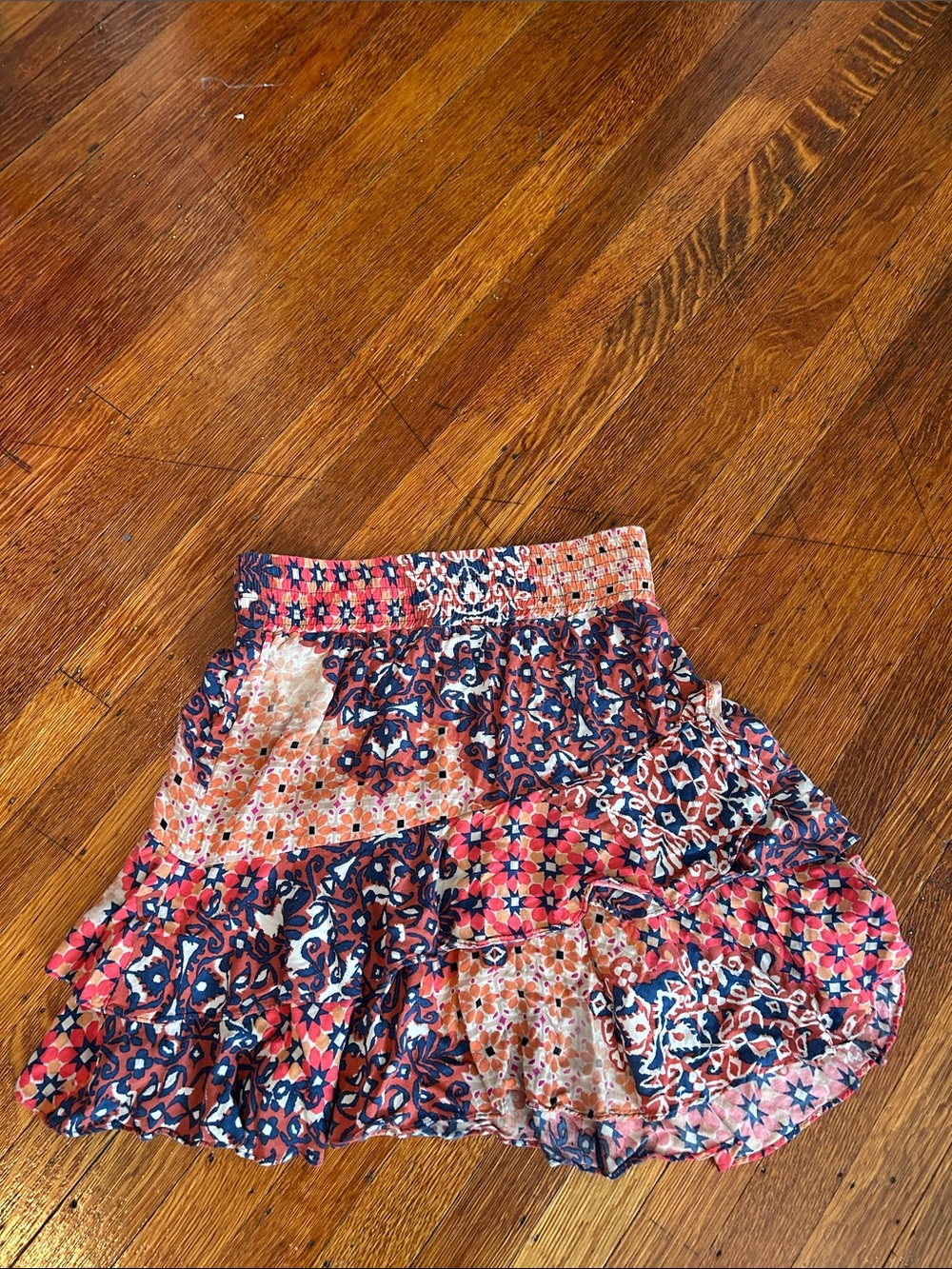 Cabi Floral Tiered Crinkle Midi Skirt in Multicolor